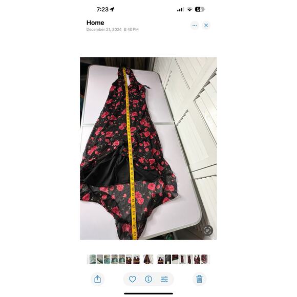 VTG Y2K Rampage Dark Floral Mesh Halter Babydoll Whimsygoth Fairy Slip Dress S - Picture 13 of 13